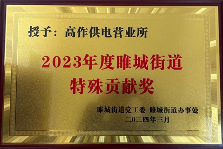 國(guó)網(wǎng)江蘇電力睢寧縣供電公司高作供電所被授予2023年度特殊貢獻(xiàn)獎(jiǎng)